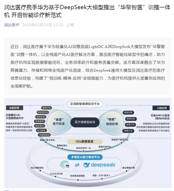 润达医疗携手华为基于DeepSeek大模型推出“华擎智医”训推一体机(图1)